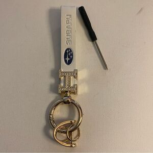 Key Fob Keychain in White leather with Logo NWT
